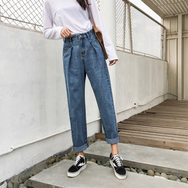 Pašreizējie sieviešu taisnie džinsi ar augstu vidukli un izmēru līdz 5XL