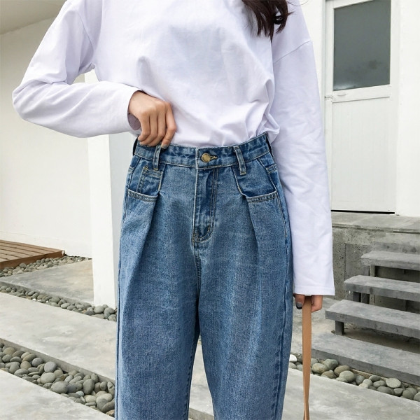 Pašreizējie sieviešu taisnie džinsi ar augstu vidukli un izmēru līdz 5XL