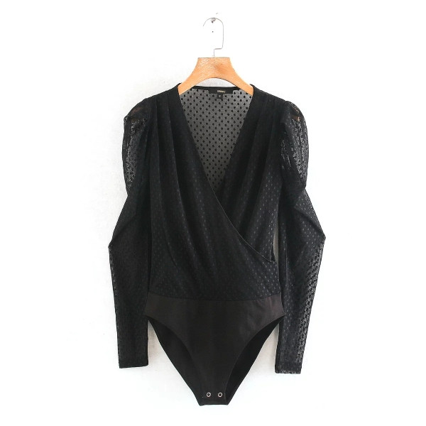 Uus sügava spitsikaela ja pikkade varrukatega naiste kehamudel