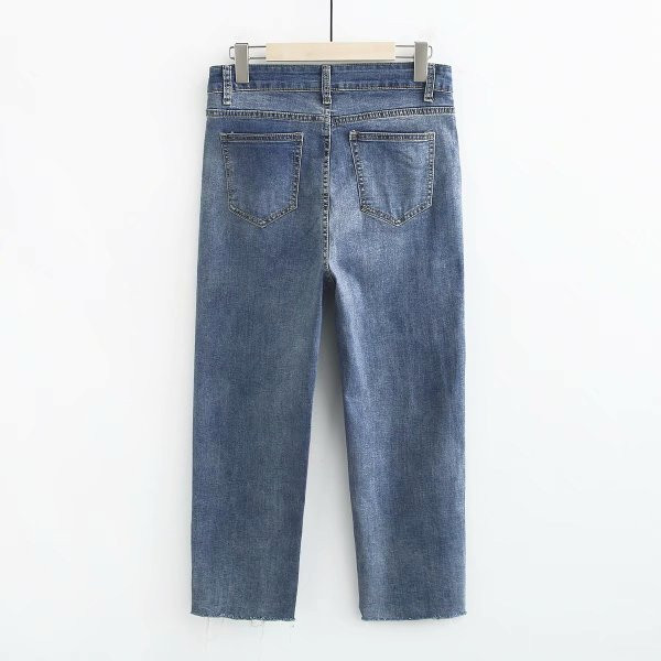 Laisvalaikio moteriškų ilgų džinsų paprastas modelis su kišenėmis