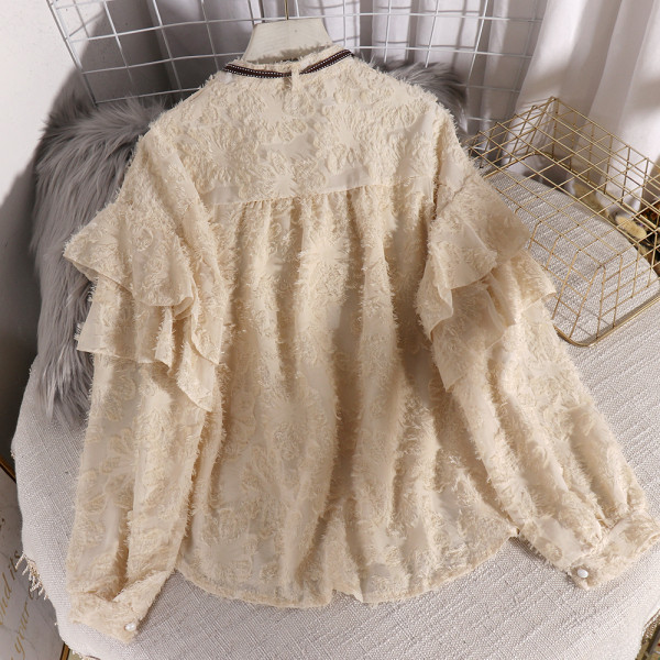 Стилна шифонена дамска риза с копчета и панделка