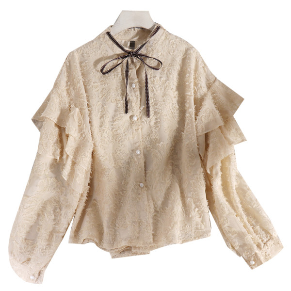 Стилна шифонена дамска риза с копчета и панделка