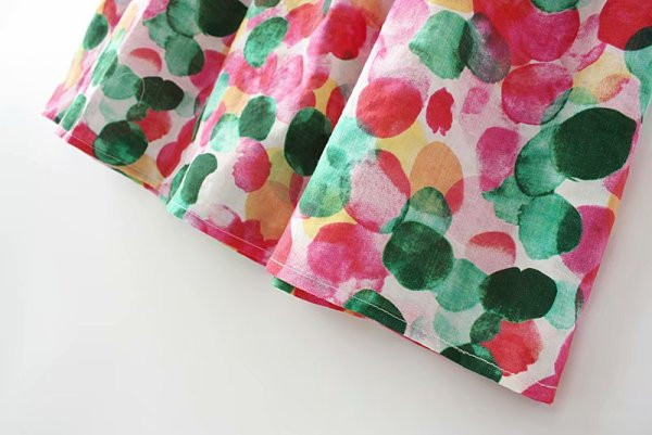 Ежедневна дамска цветна рокля с къс ръкав и овално деколте 