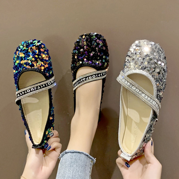 Pantofi casual dama cu talpa plate si paiete