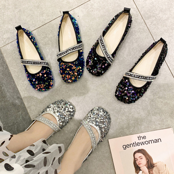 Pantofi casual dama cu talpa plate si paiete