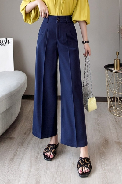 Lezser női nadrág széles modell gombokkal és magas derékkal