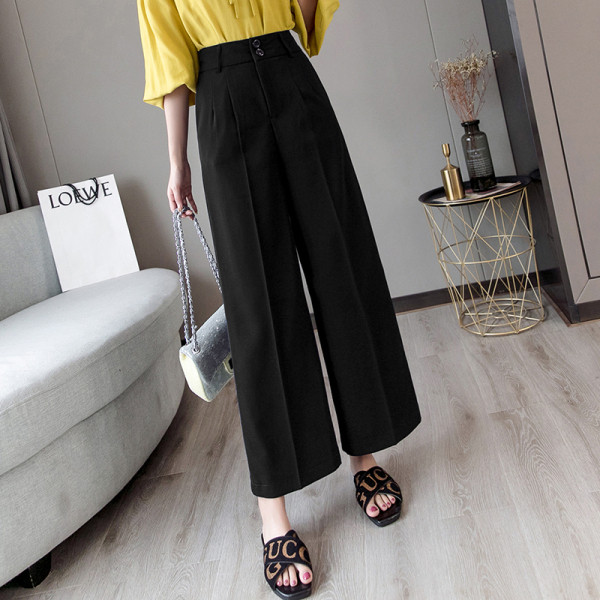 Lezser női nadrág széles modell gombokkal és magas derékkal