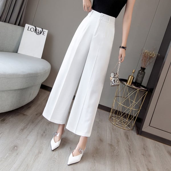 Lezser női nadrág széles modell gombokkal és magas derékkal