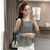 Cămașă de damă în dungi cu umerii goi și cravate