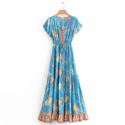 Modern női ruha spitz nyakkivágással, nyakkendővel és rövid ujjúval