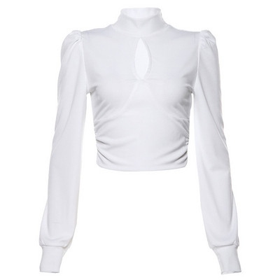 Moderni moteriška trumpa palaidinė aukšta apykakle ir ilgomis rankovėmis