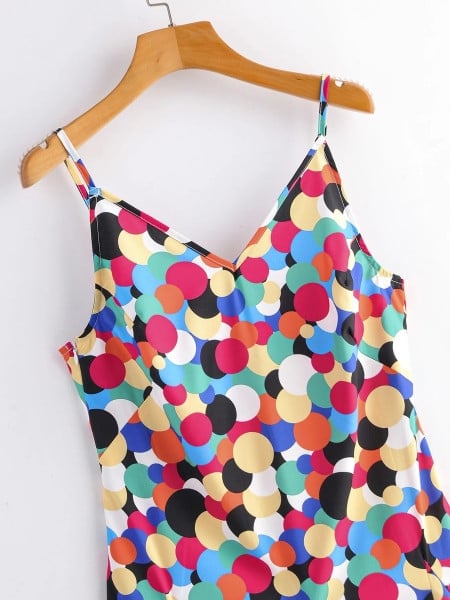 Színes női ruha vékony pántokkal - kivágott pontmintás