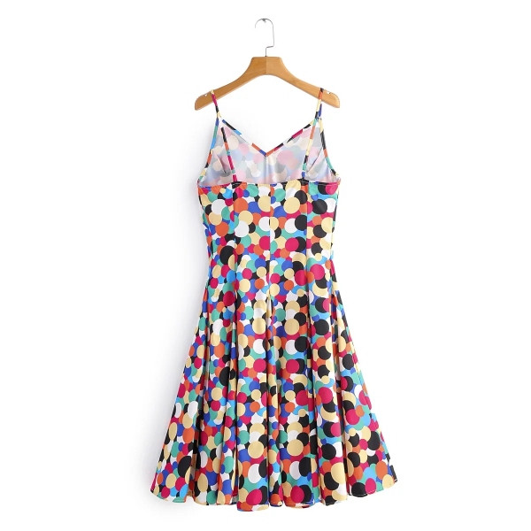 Színes női ruha vékony pántokkal - kivágott pontmintás