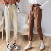 Pantaloni casual dama cu centura si buzunare