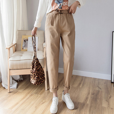 Pantaloni casual dama cu centura si buzunare
