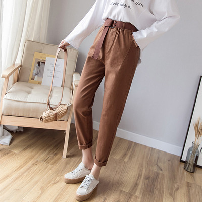 Pantaloni casual dama cu centura si buzunare