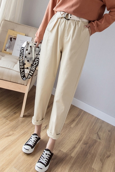Pantaloni casual dama cu centura si buzunare