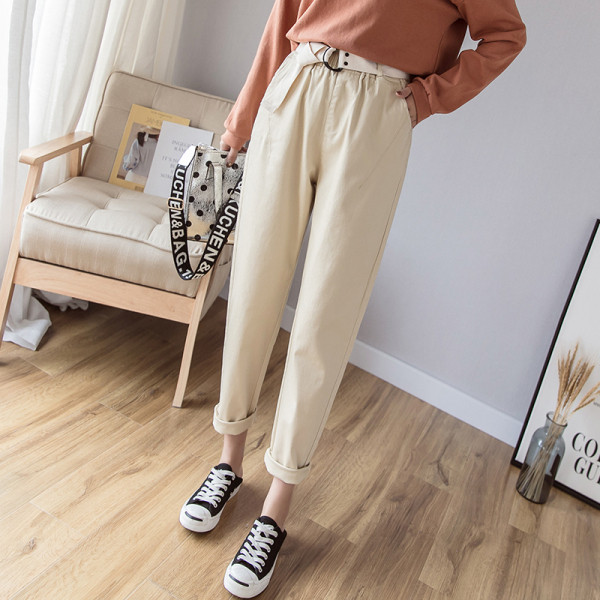 Pantaloni casual dama cu centura si buzunare