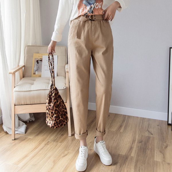 Pantaloni casual dama cu centura si buzunare
