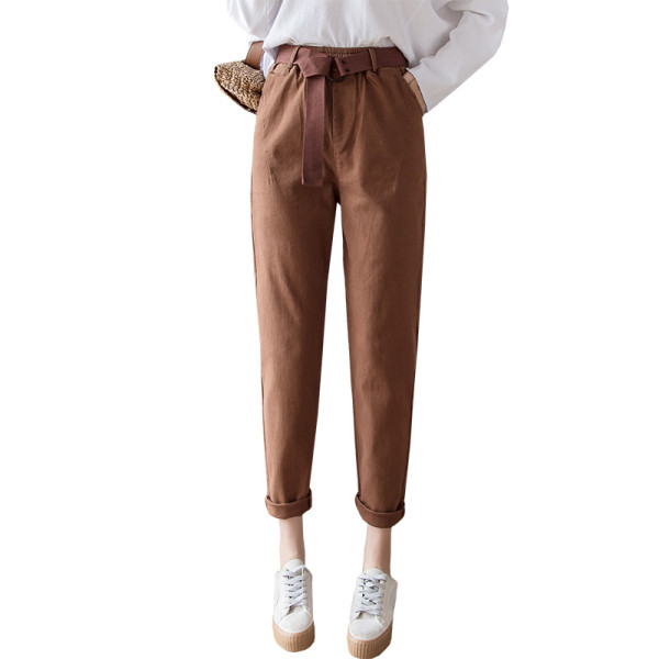 Pantaloni casual dama cu centura si buzunare