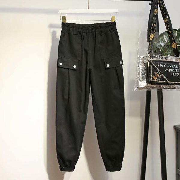 Alkalmi női hosszú nadrág zsebekkel és nyakkendőkkel