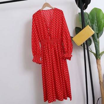 Lezser női pöttyös ruha hosszú ujjal és mély nyakkivágással