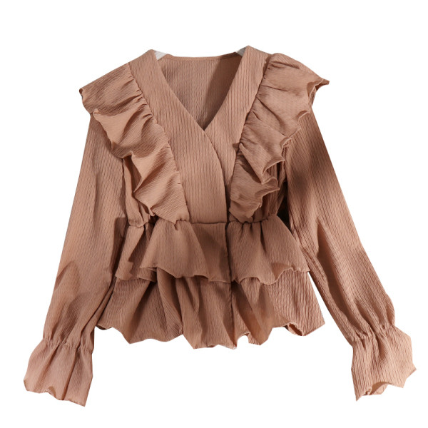 Stilinga moteriška iškirpta palaidinė ilgomis rankovėmis ir V formos iškirpte