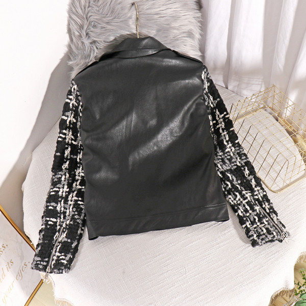 Női tavaszi kabát bőr elemekkel és cipzárral