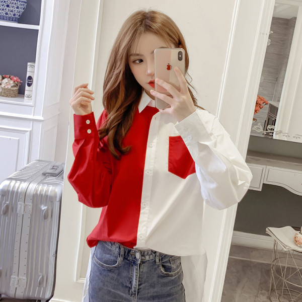 Dabartiniai moteriški marškiniai su klasikine apykakle ir kišene