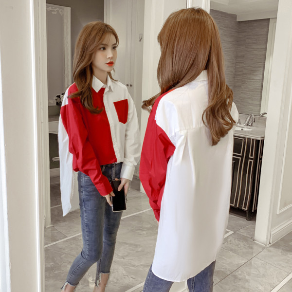 Dabartiniai moteriški marškiniai su klasikine apykakle ir kišene