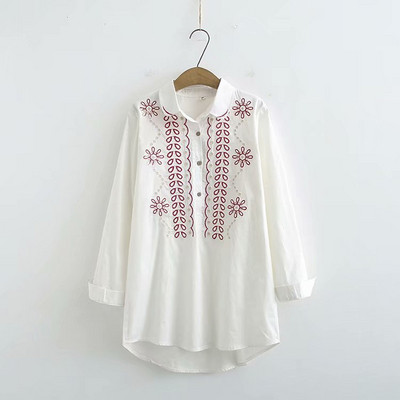 Neformāls sieviešu plats krekls ar garām piedurknēm un izšuvumiem