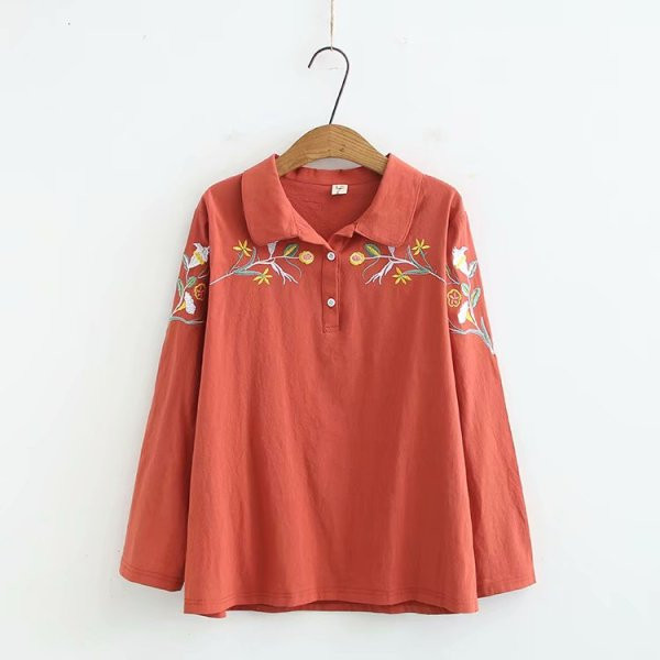 Naiste vabaaja särk pikkade varrukate ja tikanditega