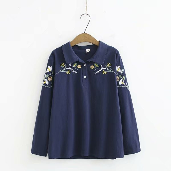 Naiste vabaaja särk pikkade varrukate ja tikanditega