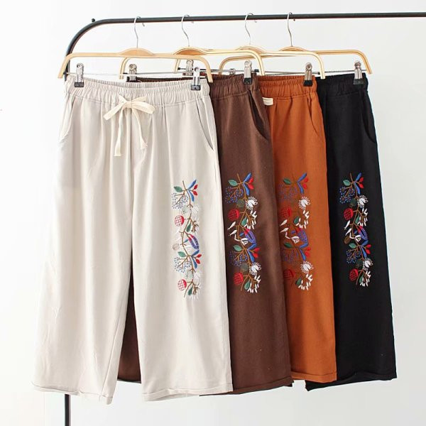 Alkalmi női nadrág magas derékkal és hímzéssel
