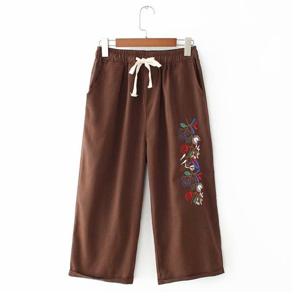 Alkalmi női nadrág magas derékkal és hímzéssel