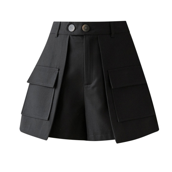 Női alkalmi, magas derekú rövidnadrág és zsebes