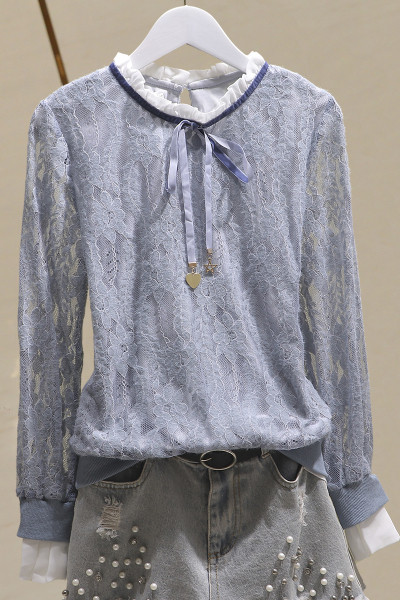 Aktuális női csipke blúz csipkegallérral