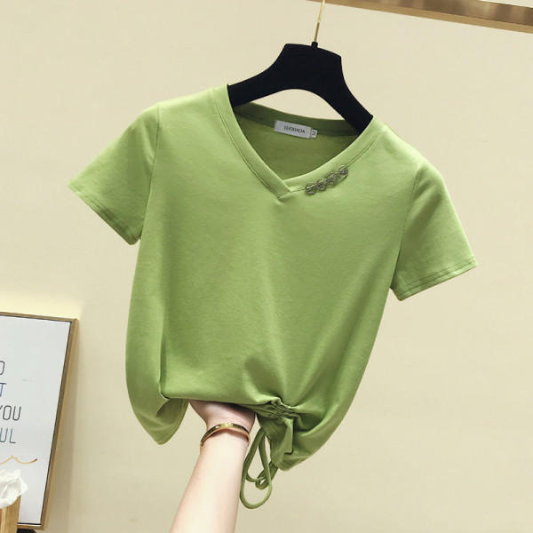 Ikdienas sieviešu t-krekls ar V veida kakla izgriezumu un mežģīnēm