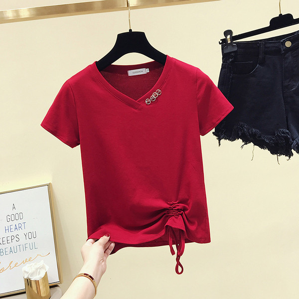 Ikdienas sieviešu t-krekls ar V veida kakla izgriezumu un mežģīnēm