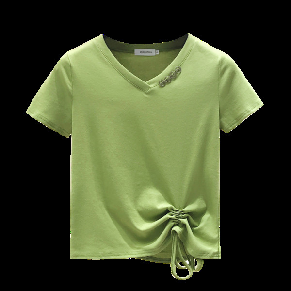 Ikdienas sieviešu t-krekls ar V veida kakla izgriezumu un mežģīnēm