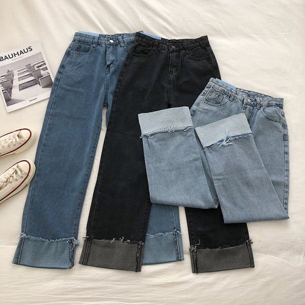 Alkalmi női széles farmer, magas derékkal