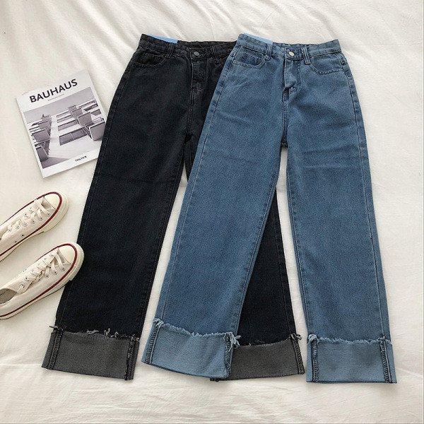 Alkalmi női széles farmer, magas derékkal