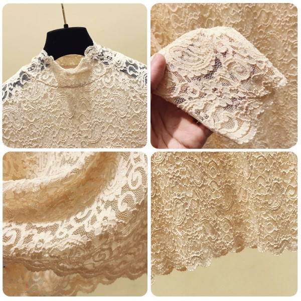 Stílusos csipke női blúz magas gallérral és hosszú ujjal