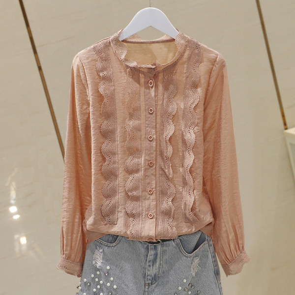 Camasa dama primavara-toamna cu dantela si nasturi