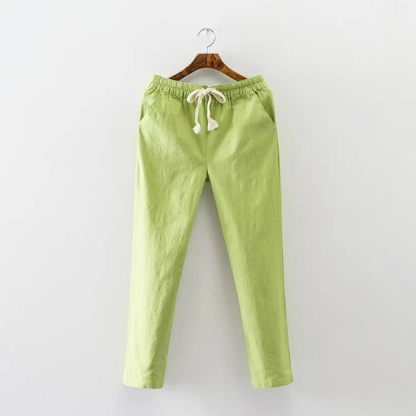 Pantaloni lungi casual de dama cu cravate si buzunare