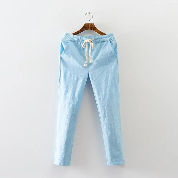 Pantaloni lungi casual de dama cu cravate si buzunare