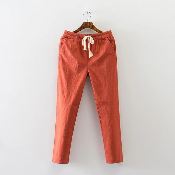 Pantaloni lungi casual de dama cu cravate si buzunare