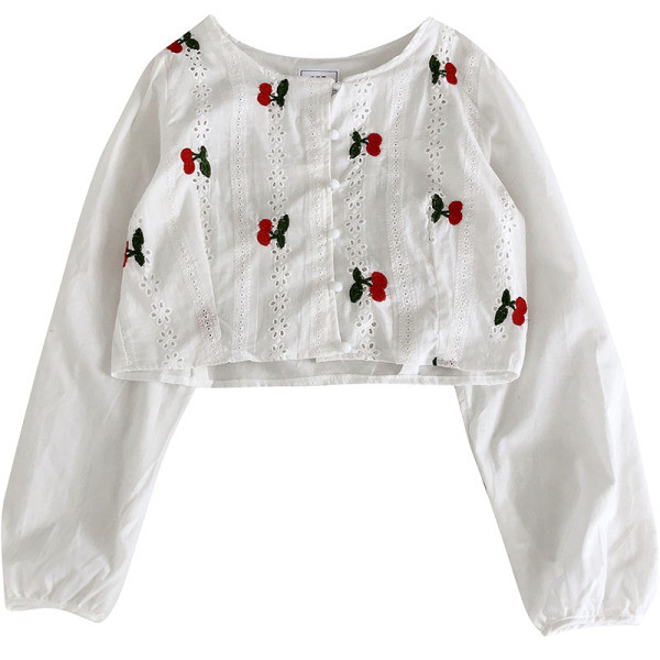 Modernūs moteriški marškiniai su apvalia iškirpte ir siuvinėjimais