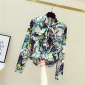 Új modell tavaszi női ing szalaggal és virágmintával