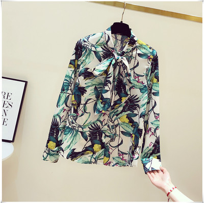 Új modell tavaszi női ing szalaggal és virágmintával